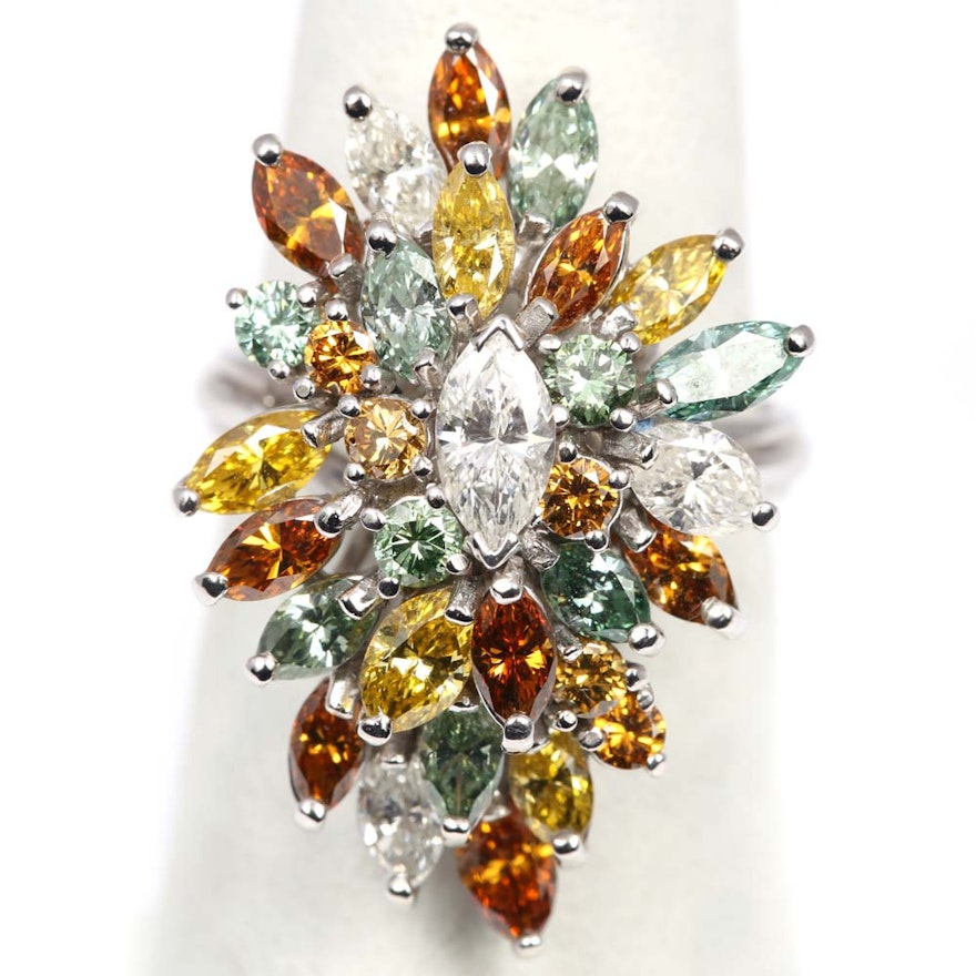 14K White Gold Marquise Diamond Cluster Ring