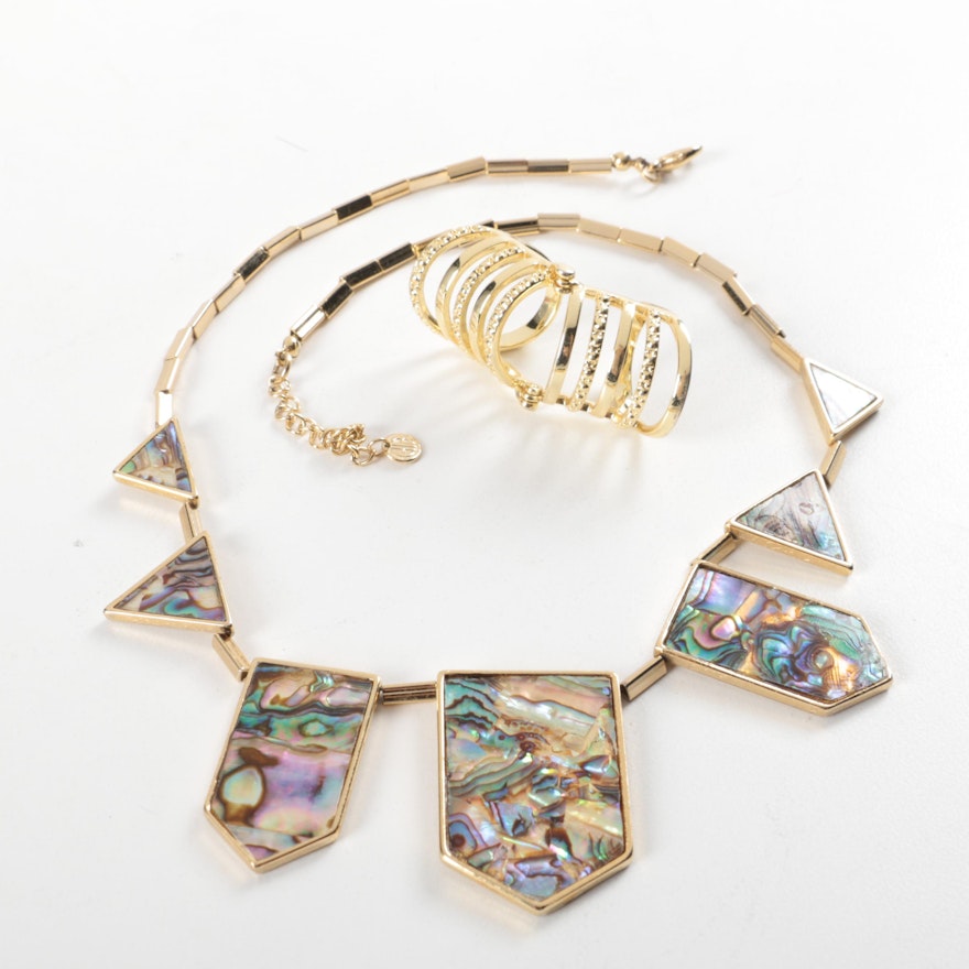 House of Harlow Gold Tone Necklace and a Knuckle Ring