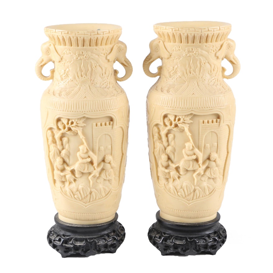 Norleans East Asian Style Embossed Celluloid Vases