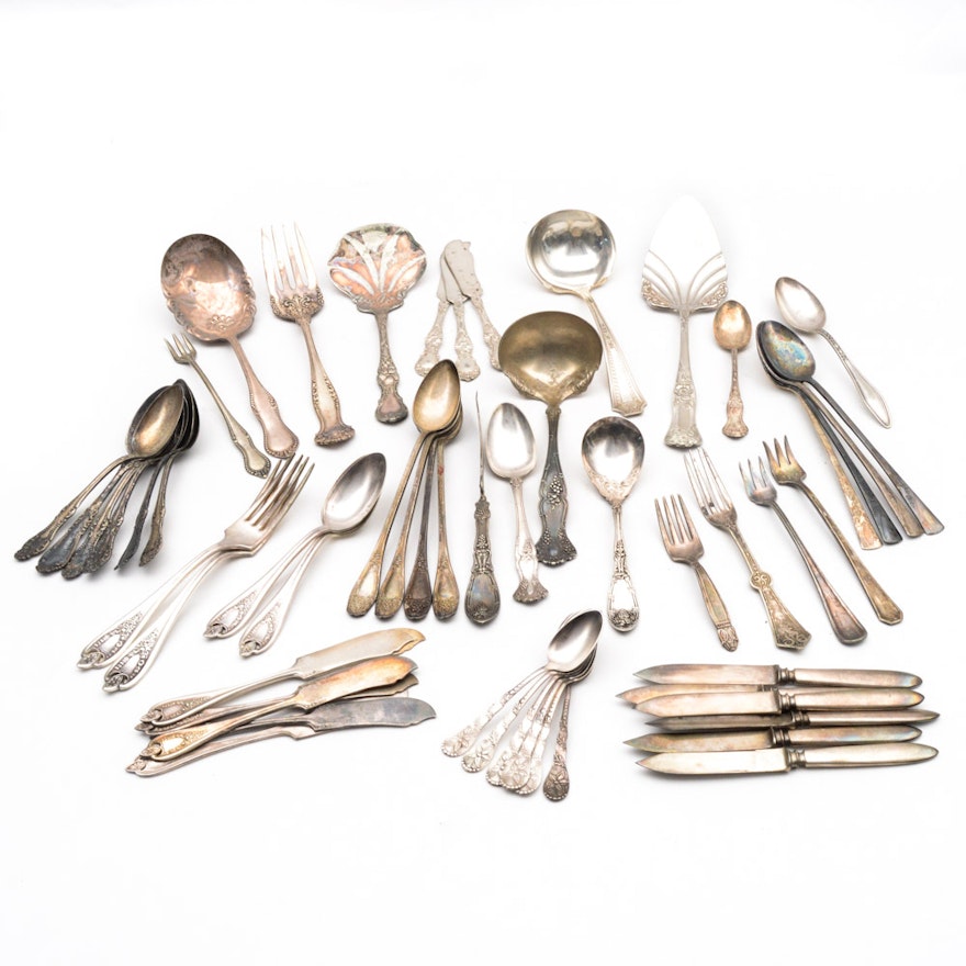 Assortment of Silver Plate Flatware Including Holmes and Edwards and More