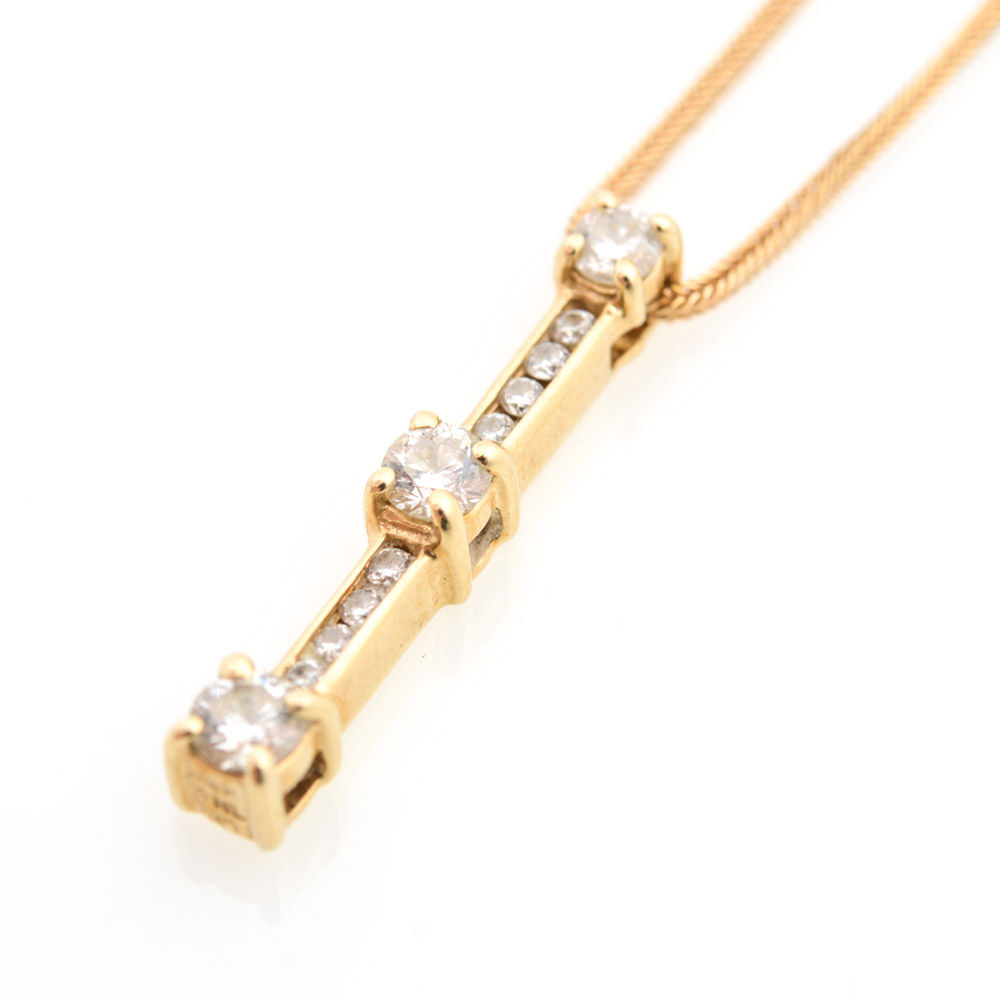 14K Yellow Gold Past Present Future Diamond Necklace