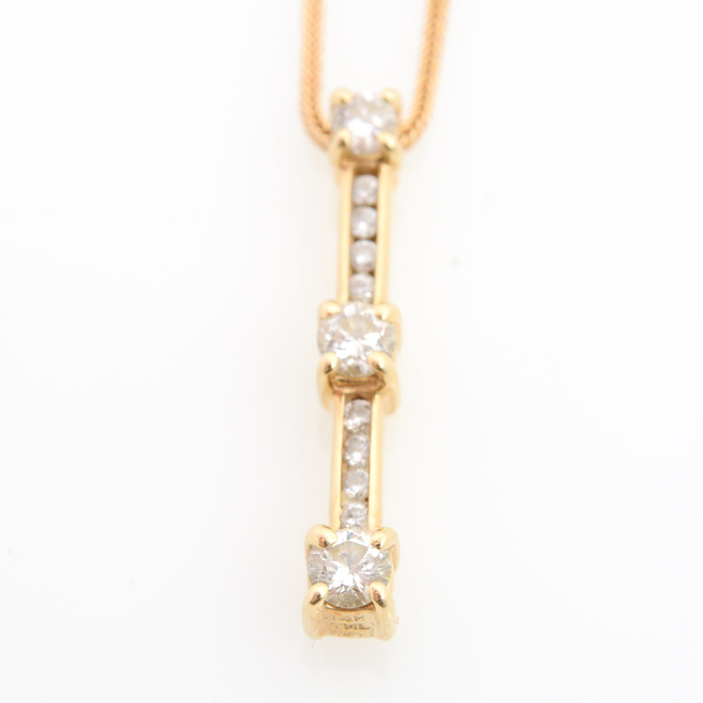 14K Yellow Gold Past Present Future Diamond Necklace