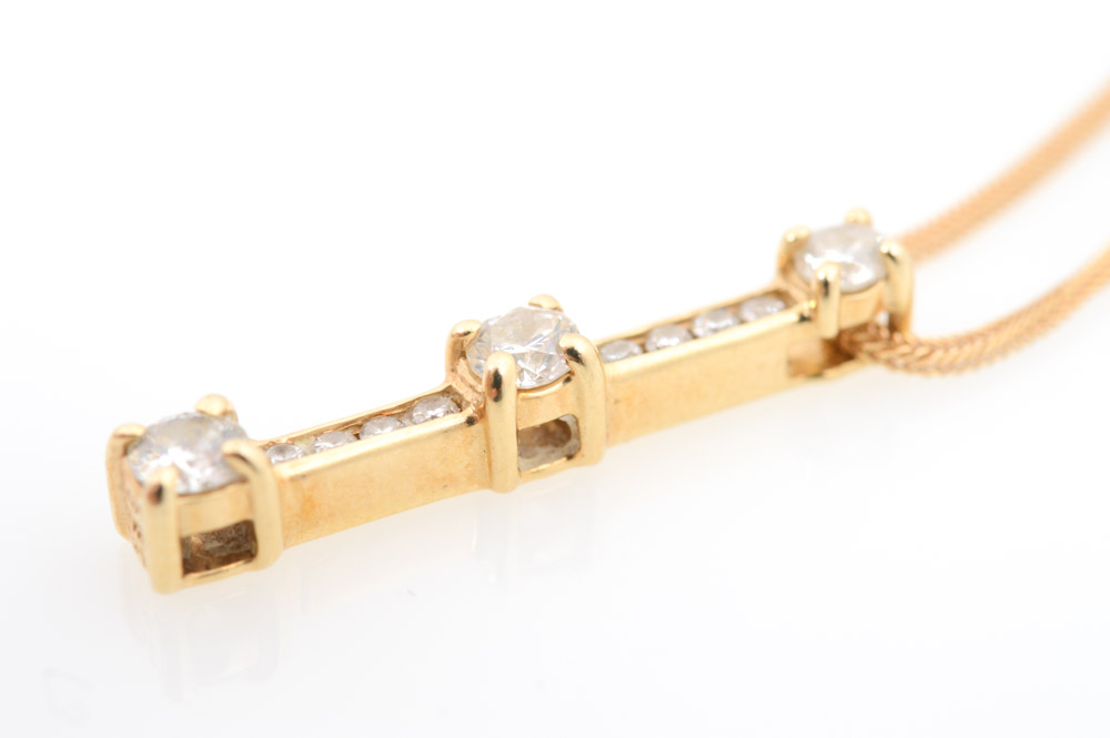 14K Yellow Gold Past Present Future Diamond Necklace