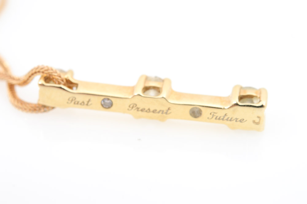 14K Yellow Gold Past Present Future Diamond Necklace