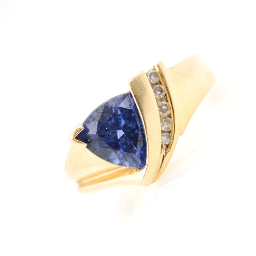 14K Yellow Gold Tanzanite and Diamond Ring