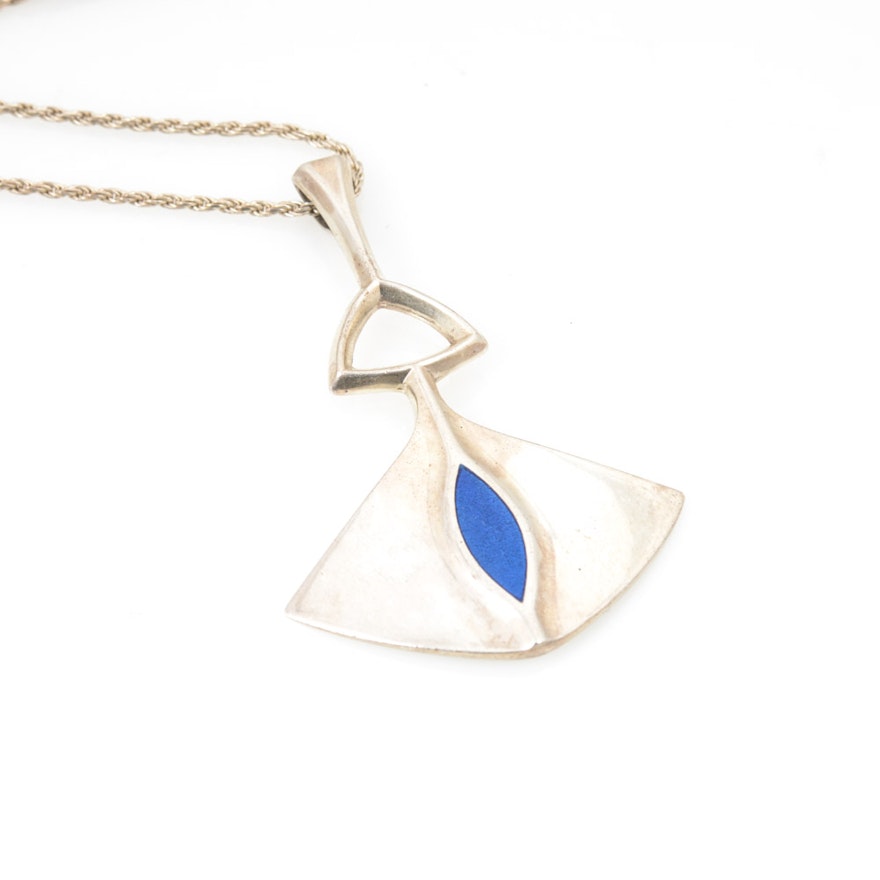 Sterling Silver Imitation Lapis Lazuli Necklace