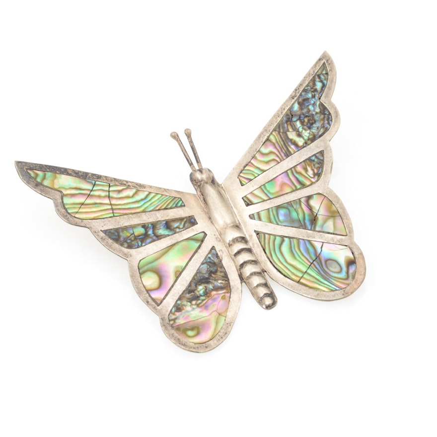 Sterling Silver Abalone Butterfly Brooch