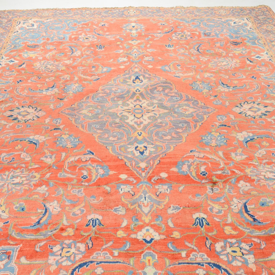 Semi-Antique Hand-Knotted Persian Kashan Area Rug