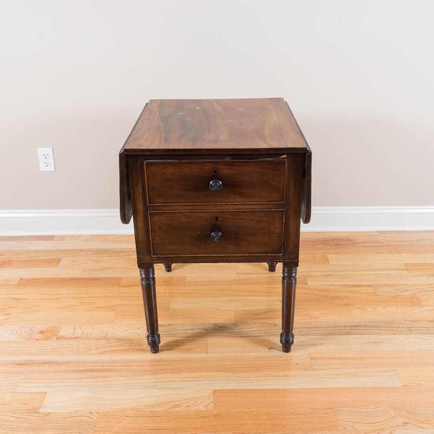 Antique Dark Stained Wood Laminate Drop Leaf Table