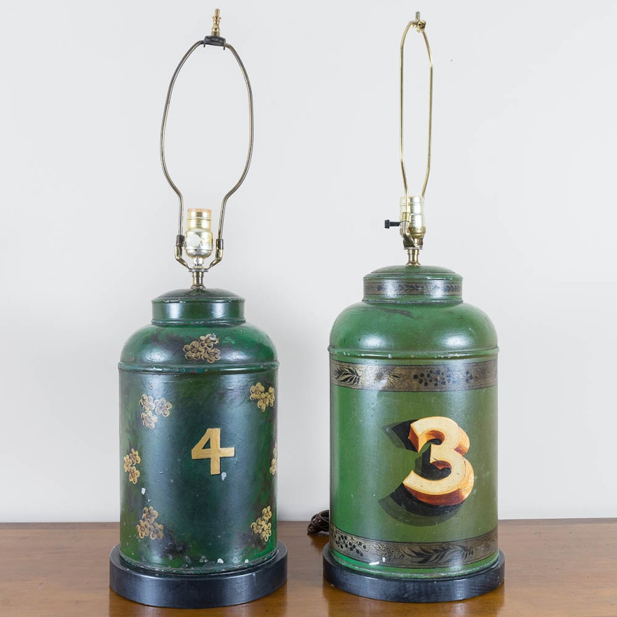 Two Toleware Tea Canister Table Lamps