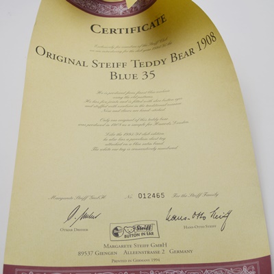 Steiff "Teddy Bear Blue 35 Replica 1908 Club Edition" Teddy Bear