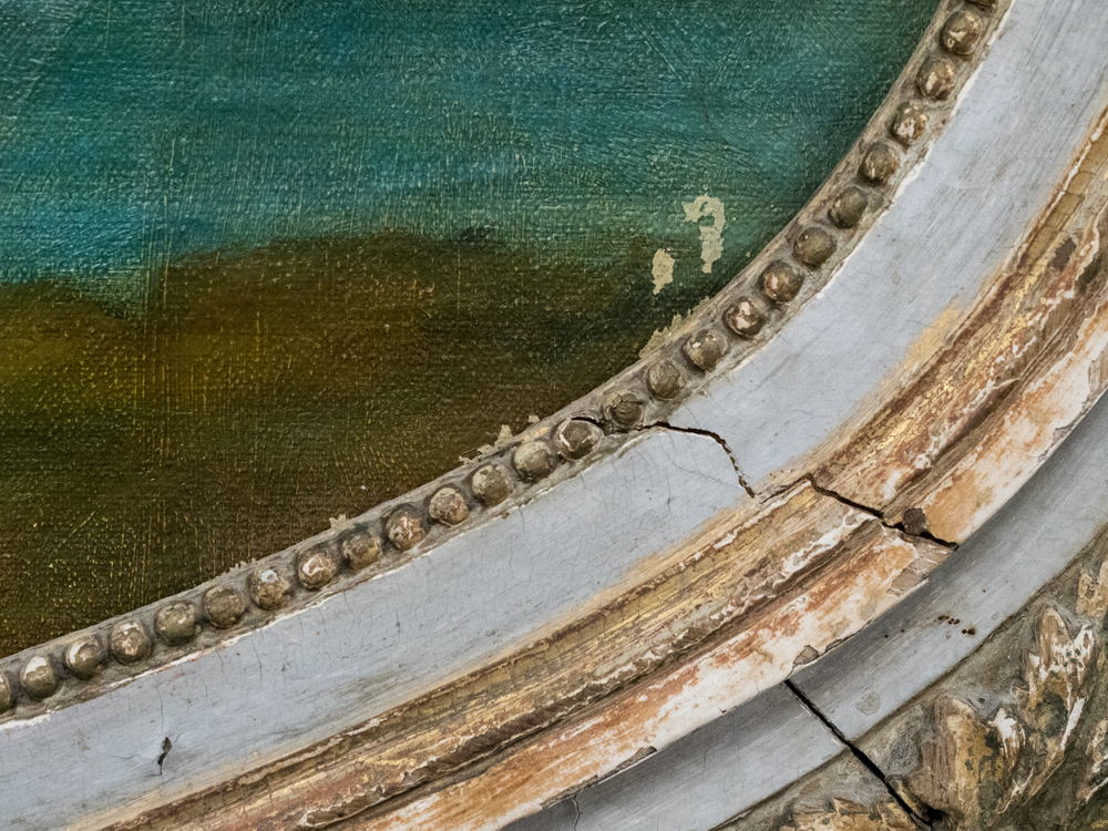 Antique Trumeau Mirror with Painting of Romantic Couple