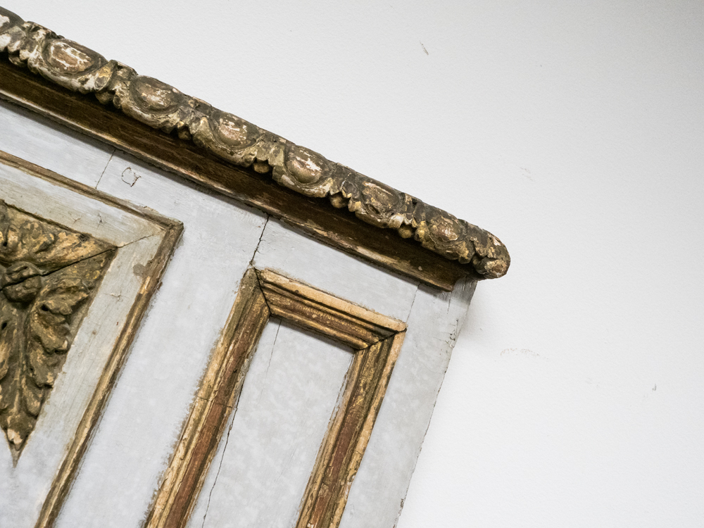 Antique Trumeau Mirror with Painting of Romantic Couple