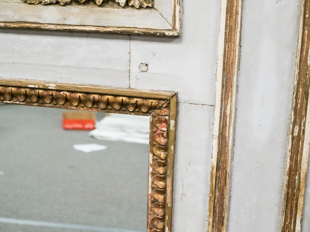 Antique Trumeau Mirror with Painting of Romantic Couple