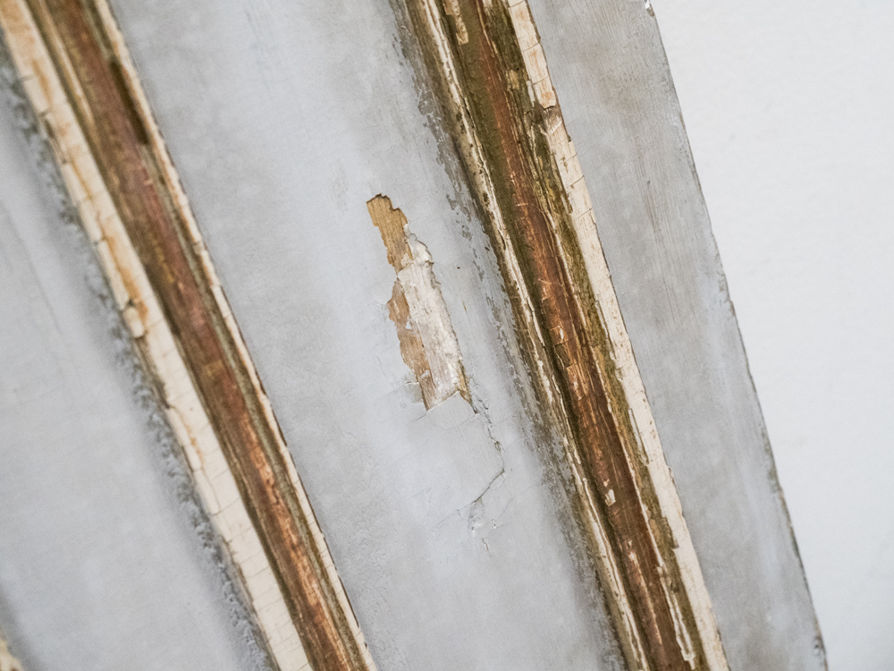 Antique Trumeau Mirror with Painting of Romantic Couple