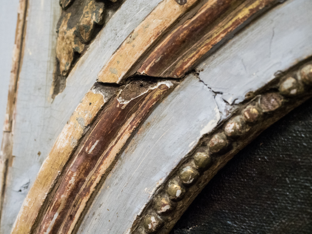 Antique Trumeau Mirror with Painting of Romantic Couple