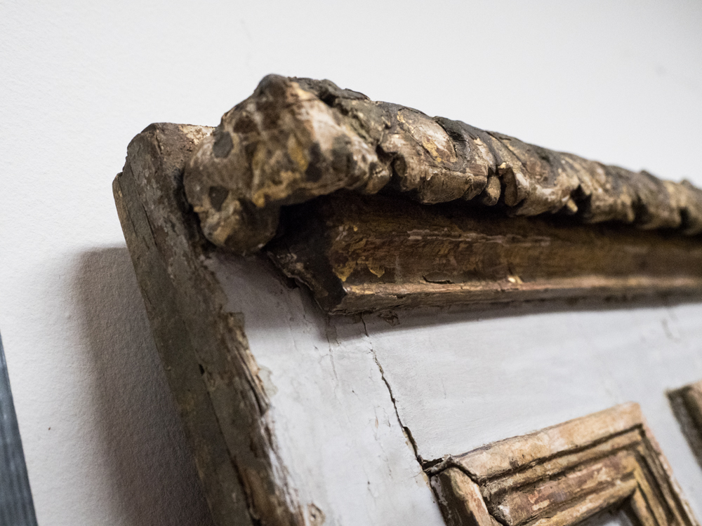 Antique Trumeau Mirror with Painting of Romantic Couple