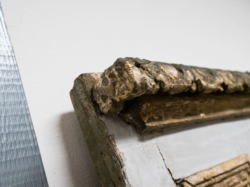 Antique Trumeau Mirror with Painting of Romantic Couple