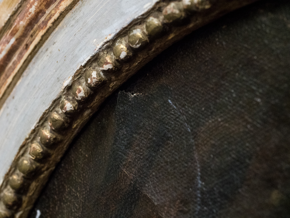 Antique Trumeau Mirror with Painting of Romantic Couple