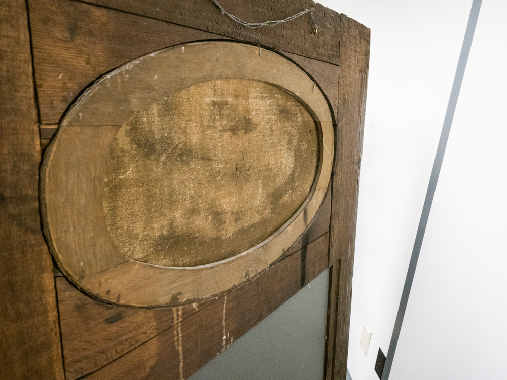 Antique Trumeau Mirror with Painting of Romantic Couple