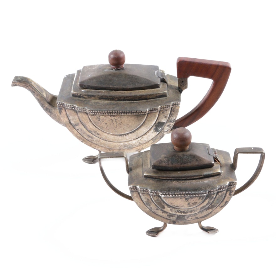 Silver Plate Teapot and Covered Sugar