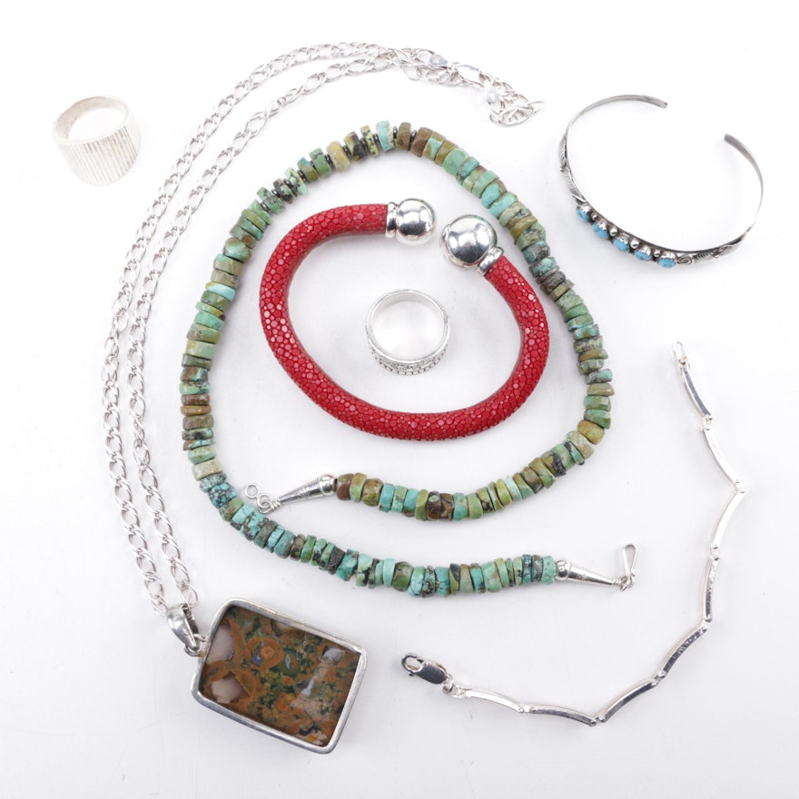 Selection of Sterling Silver Jewelry Including Turquoise