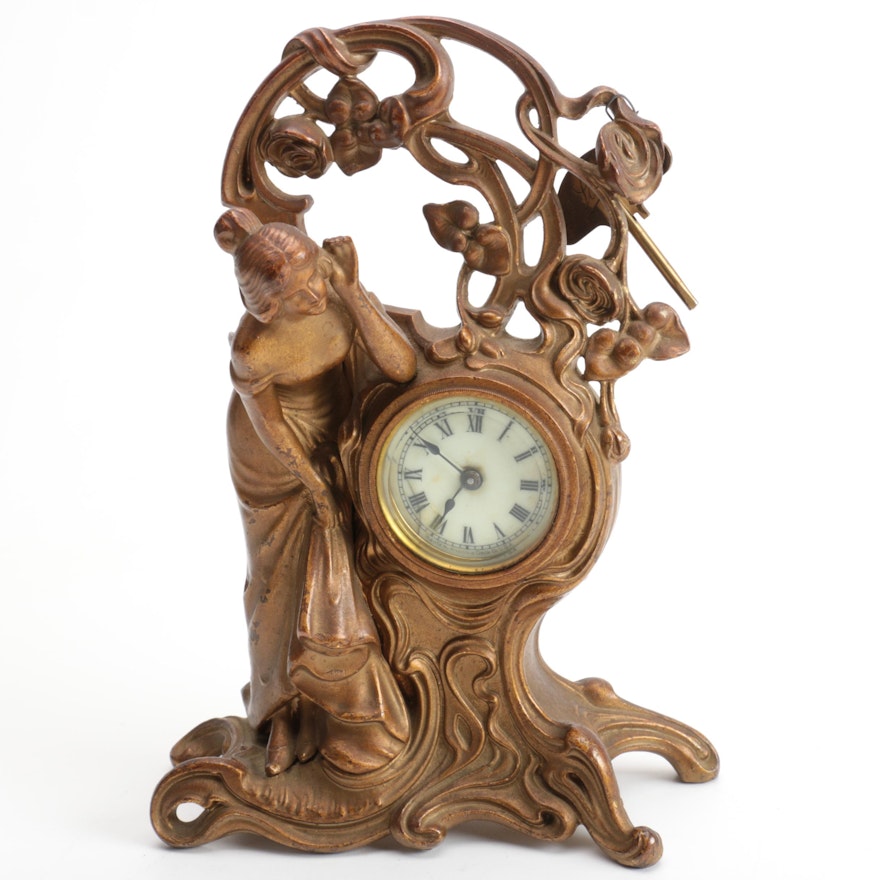 Ansonia Art Nouveau Spelter Figural Clock