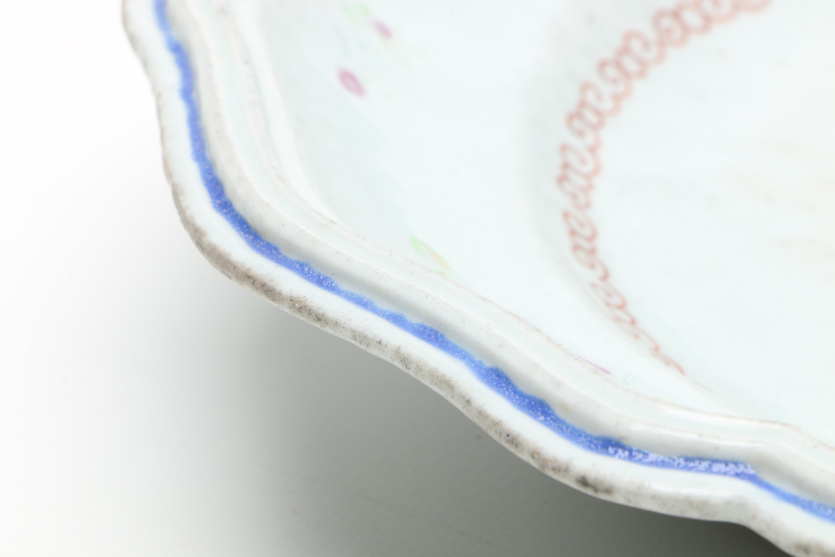 Antique Chinese Export Meat Dish with Ship Scene