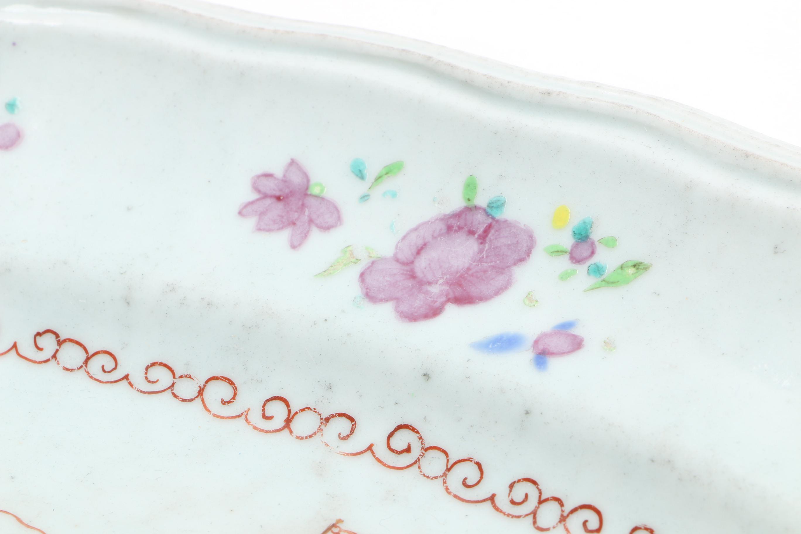 Antique Chinese Export Meat Dish with Ship Scene