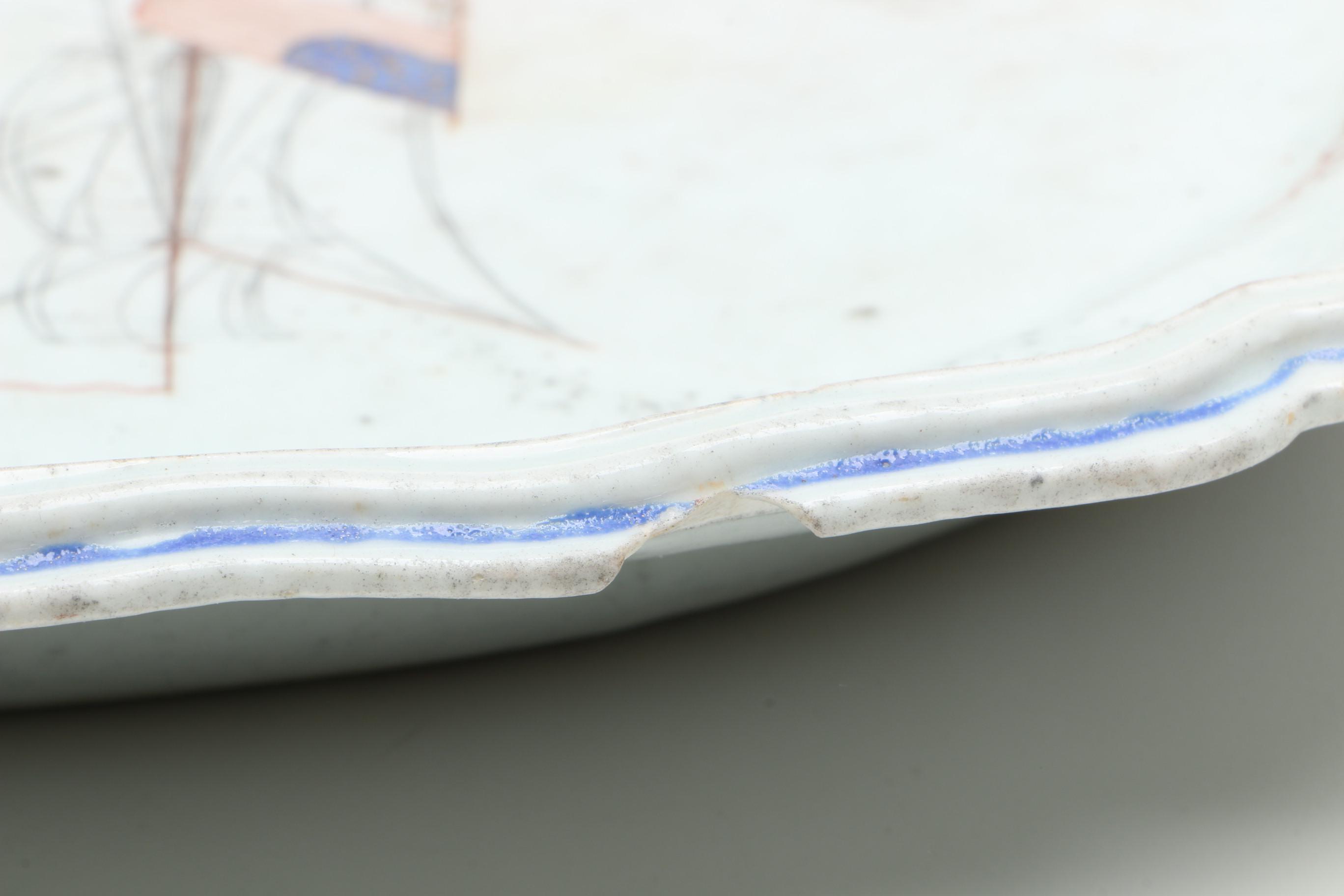 Antique Chinese Export Meat Dish with Ship Scene