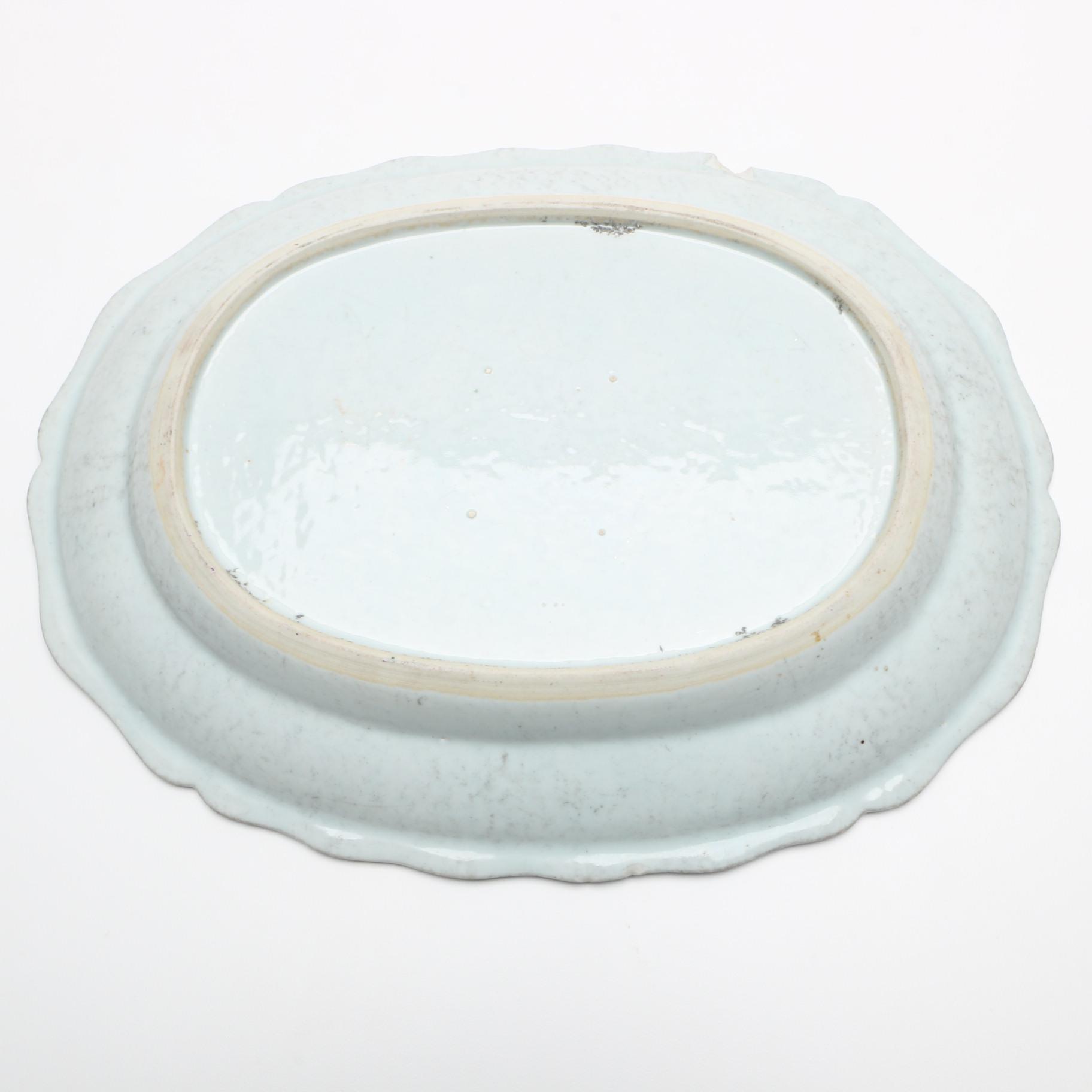 Antique Chinese Export Meat Dish with Ship Scene