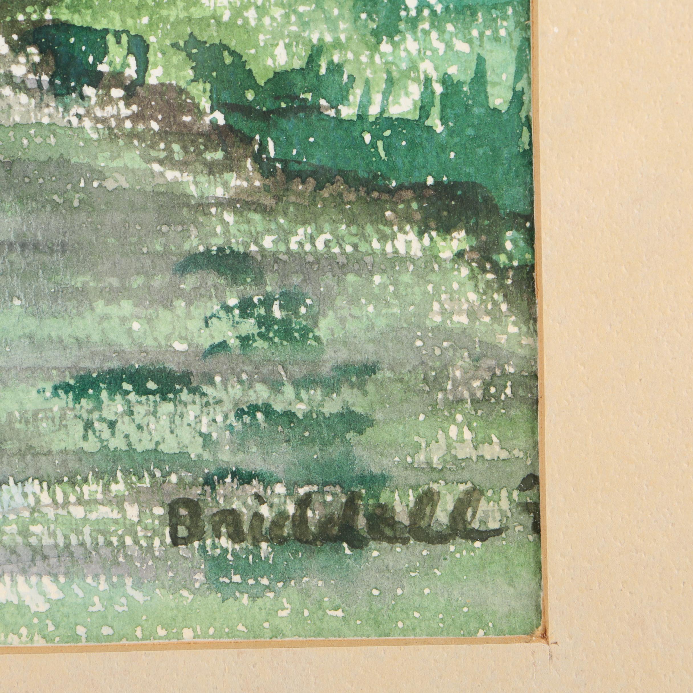 Briddell Signed Watercolor on Paper of a Water Mill