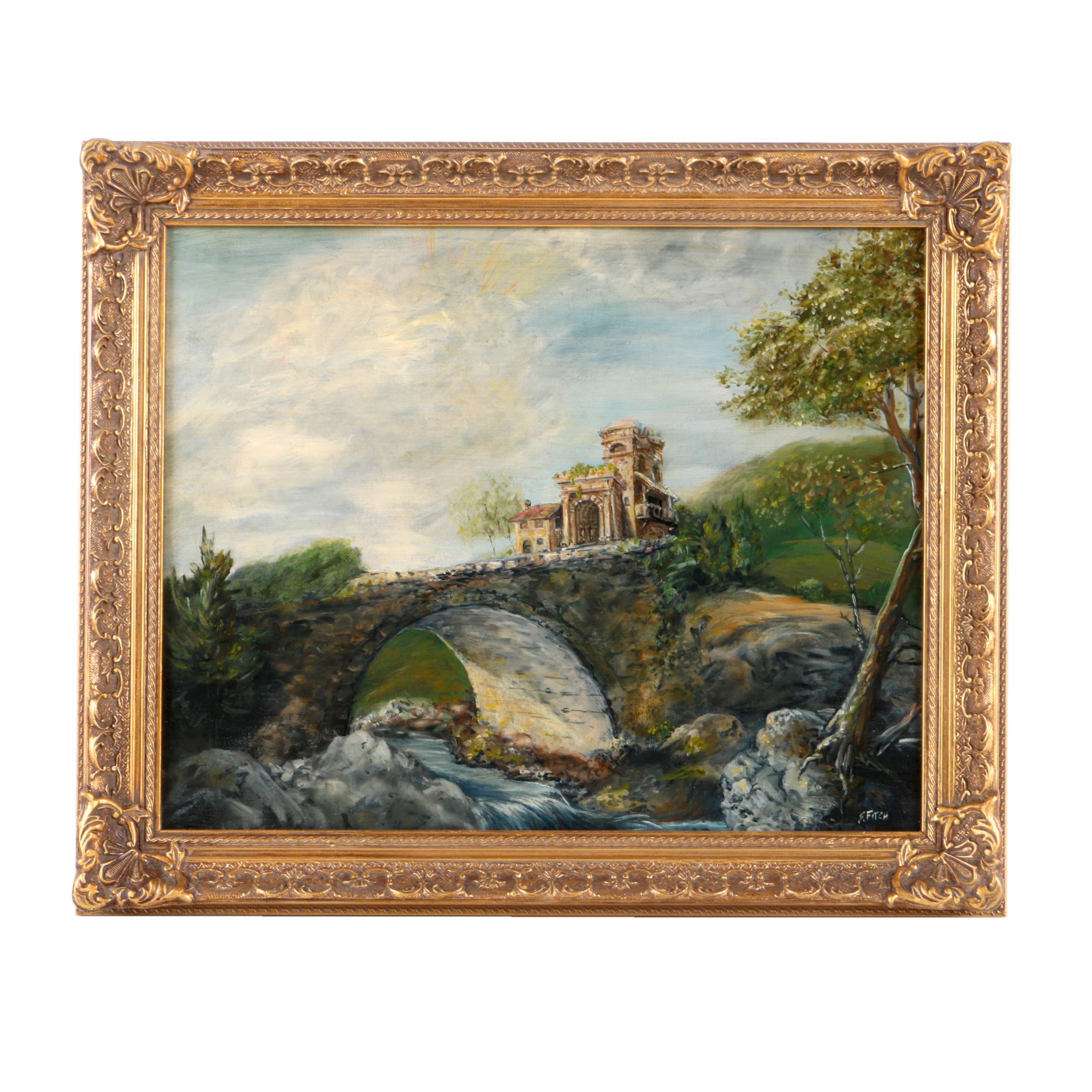 S. Fitch Oil on Canvas of Ancient Ruins