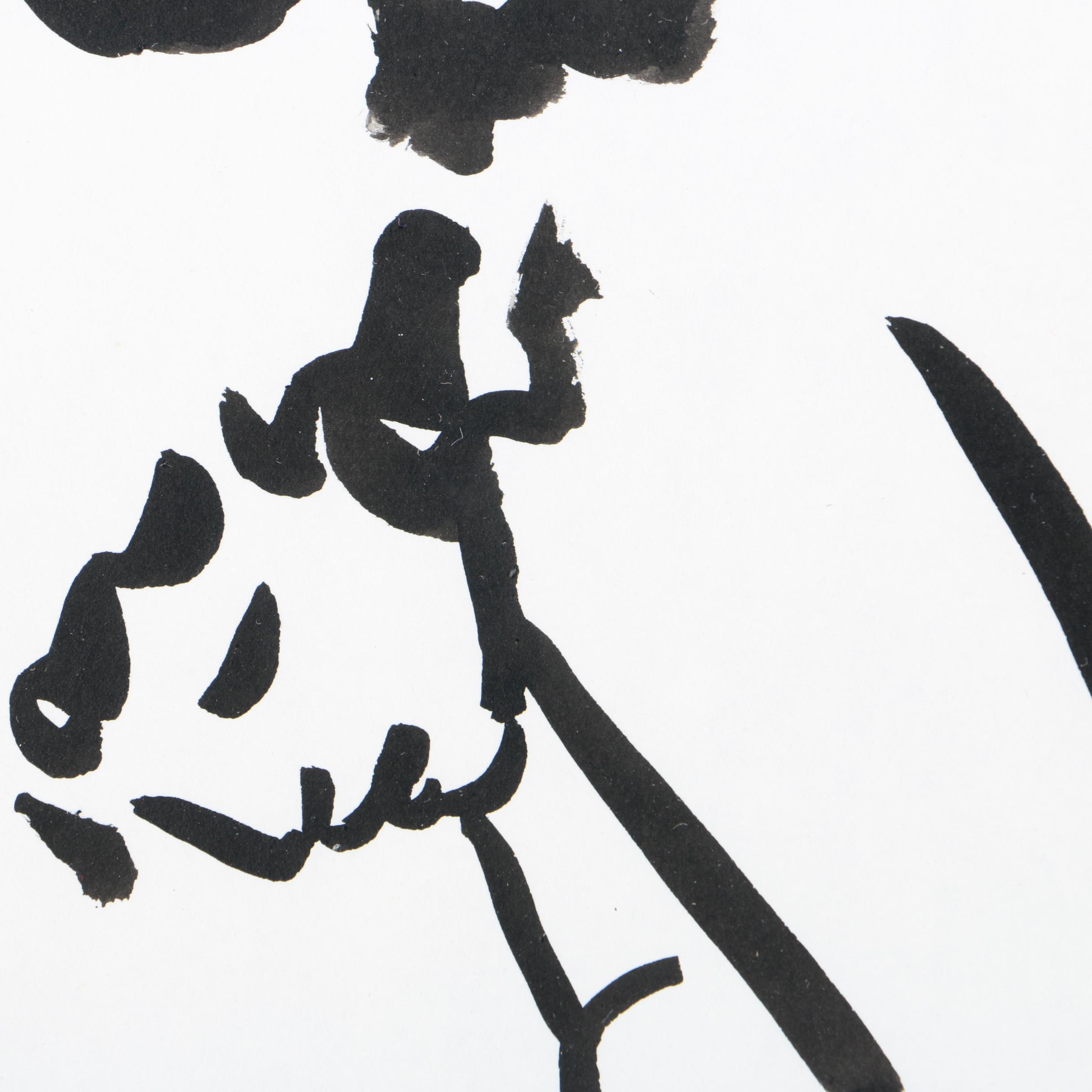 Ann Bruce Stoddard Ink Wash "Nude Bending Down"