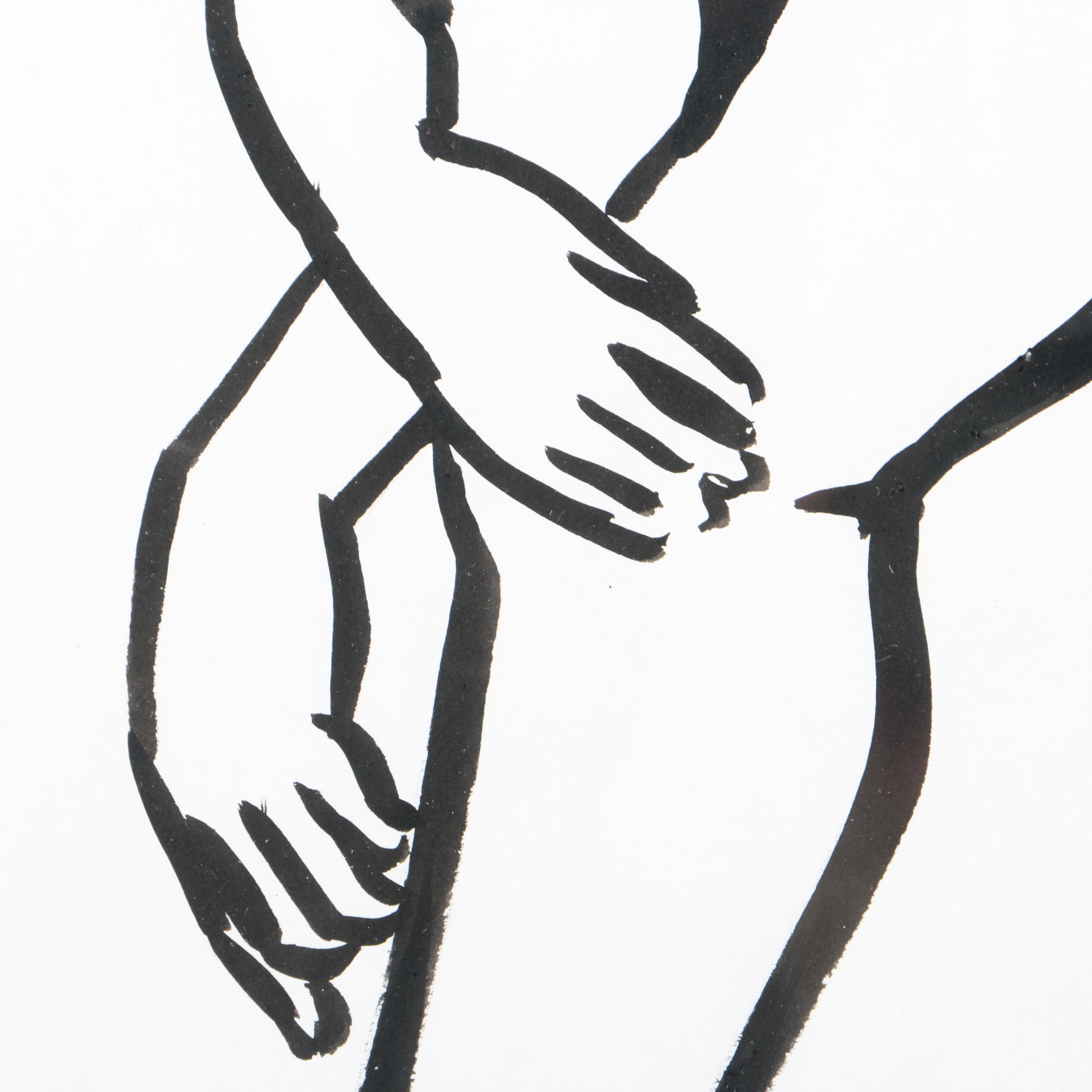 Ann Bruce Stoddard Ink Wash "Nude Bending Down"