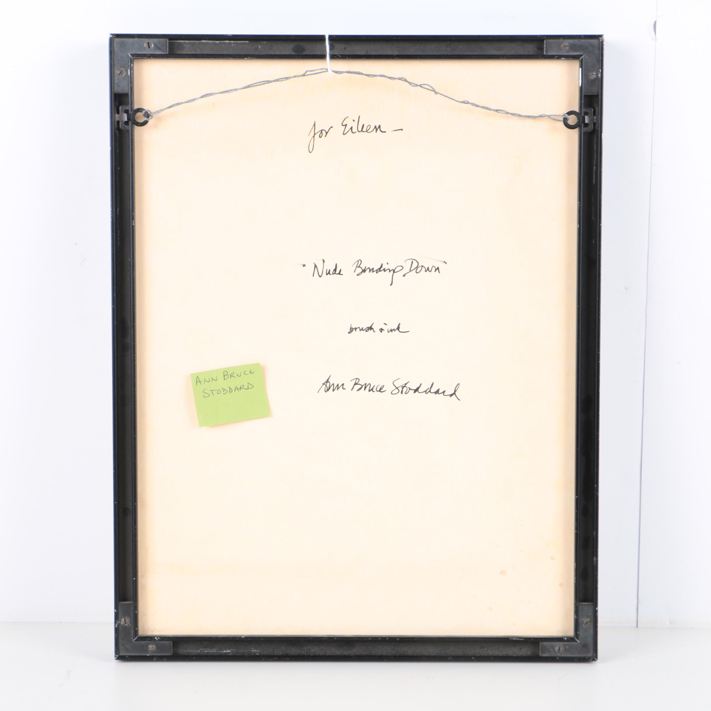 Ann Bruce Stoddard Ink Wash "Nude Bending Down"