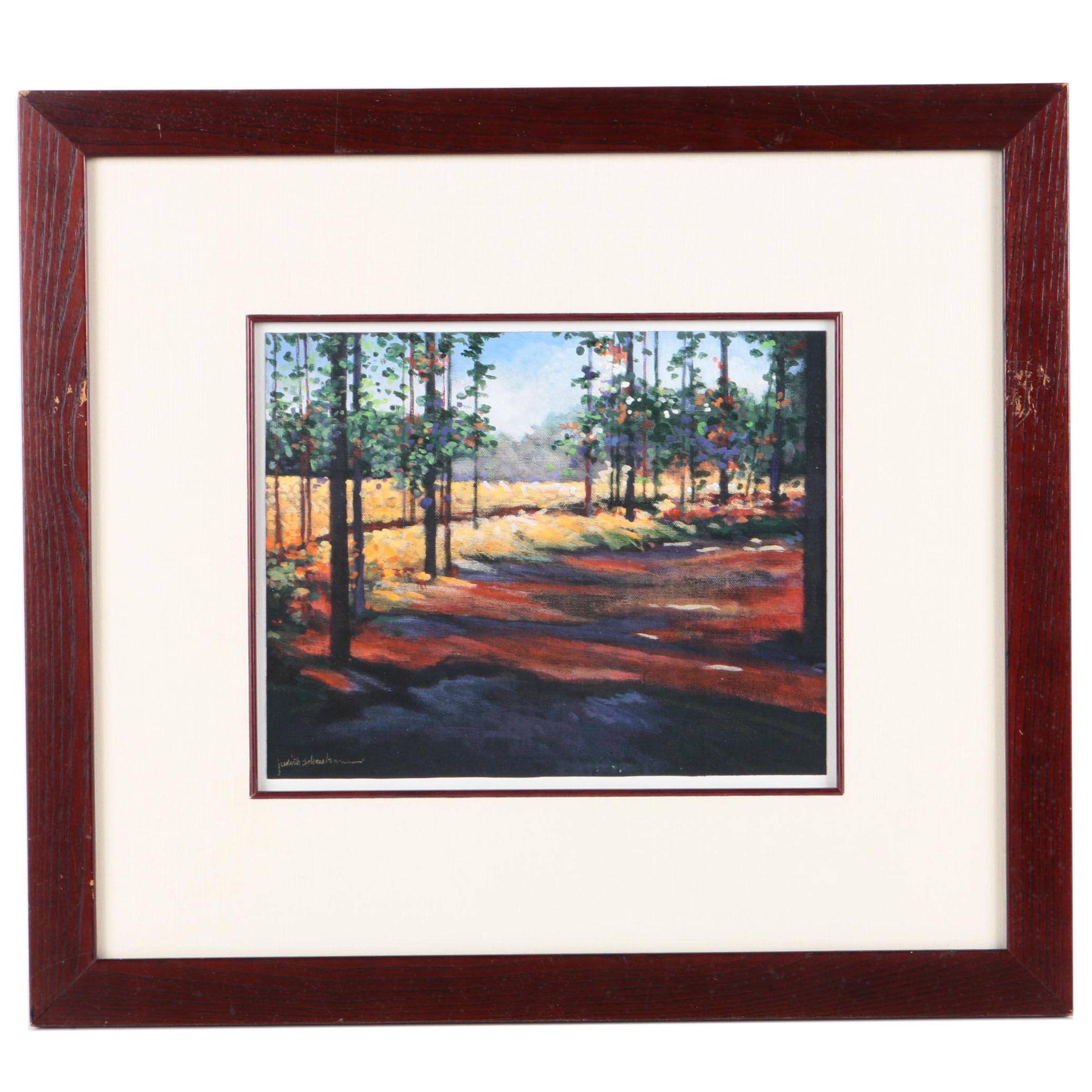 Judith Schonebaum Acrylic on Canvas of a Wooded Landscape