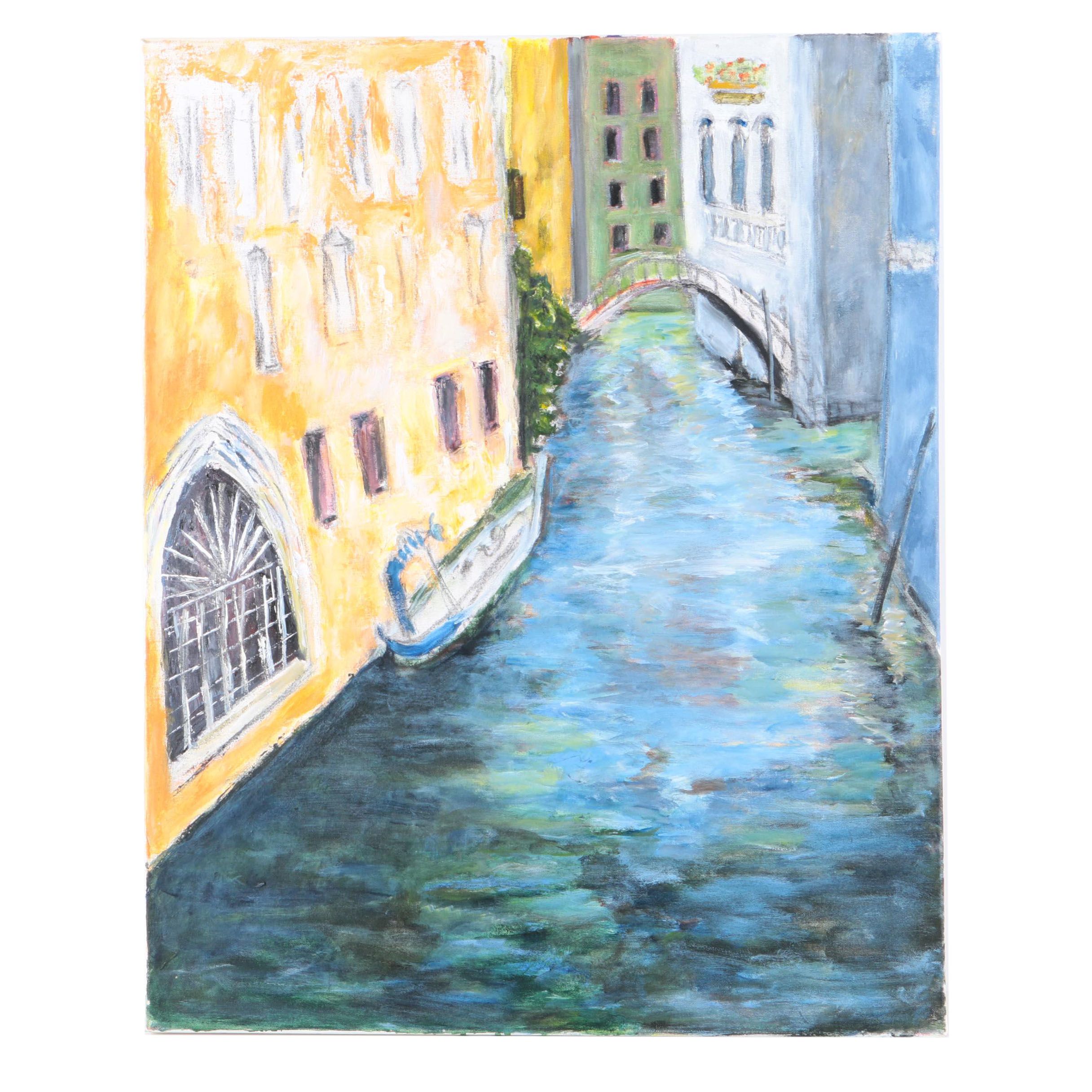Oil Painting on Canvas of Venice Canal