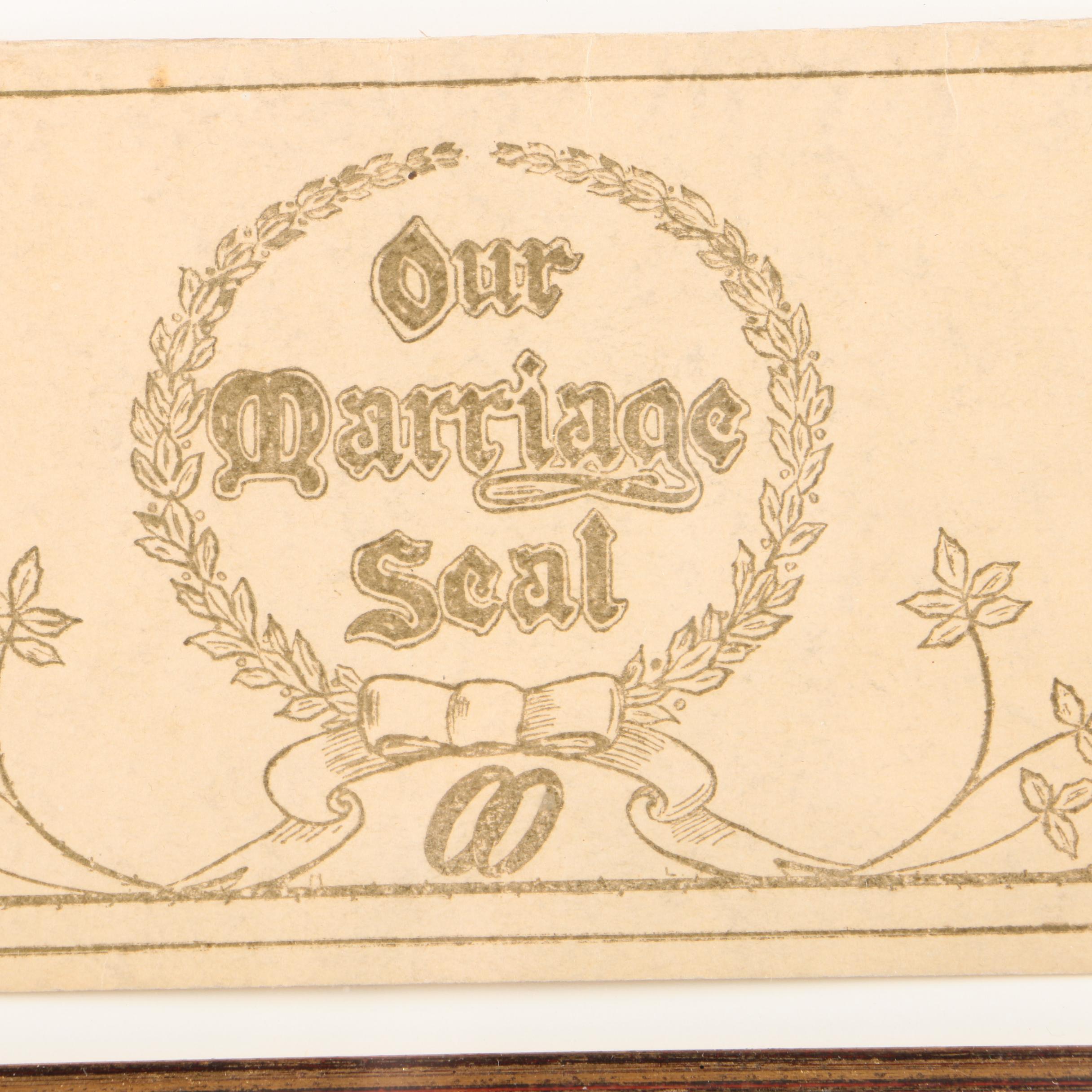 Framed Antique 1913 Marriage Certificate