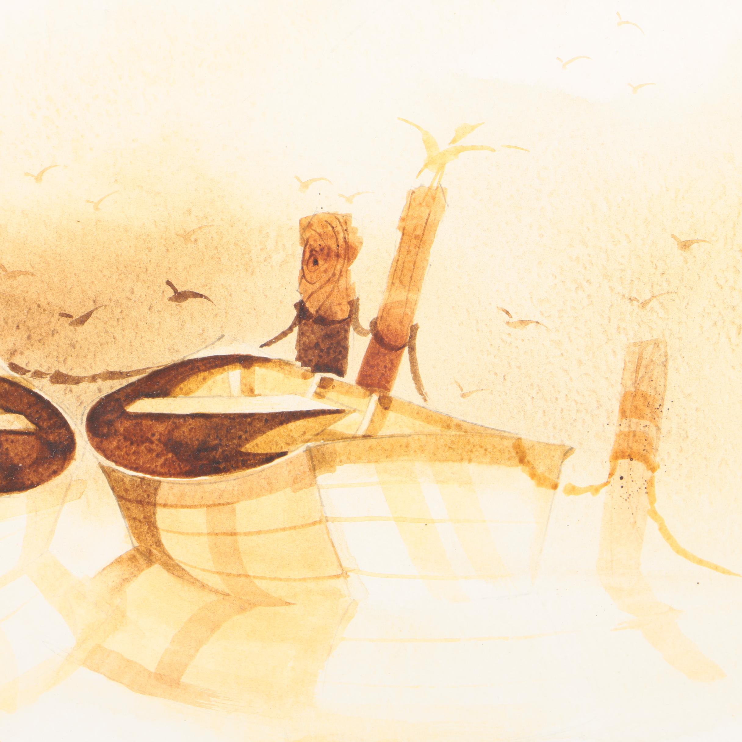 Mark Polomchak Watercolor Painting on Paper of Rowboats