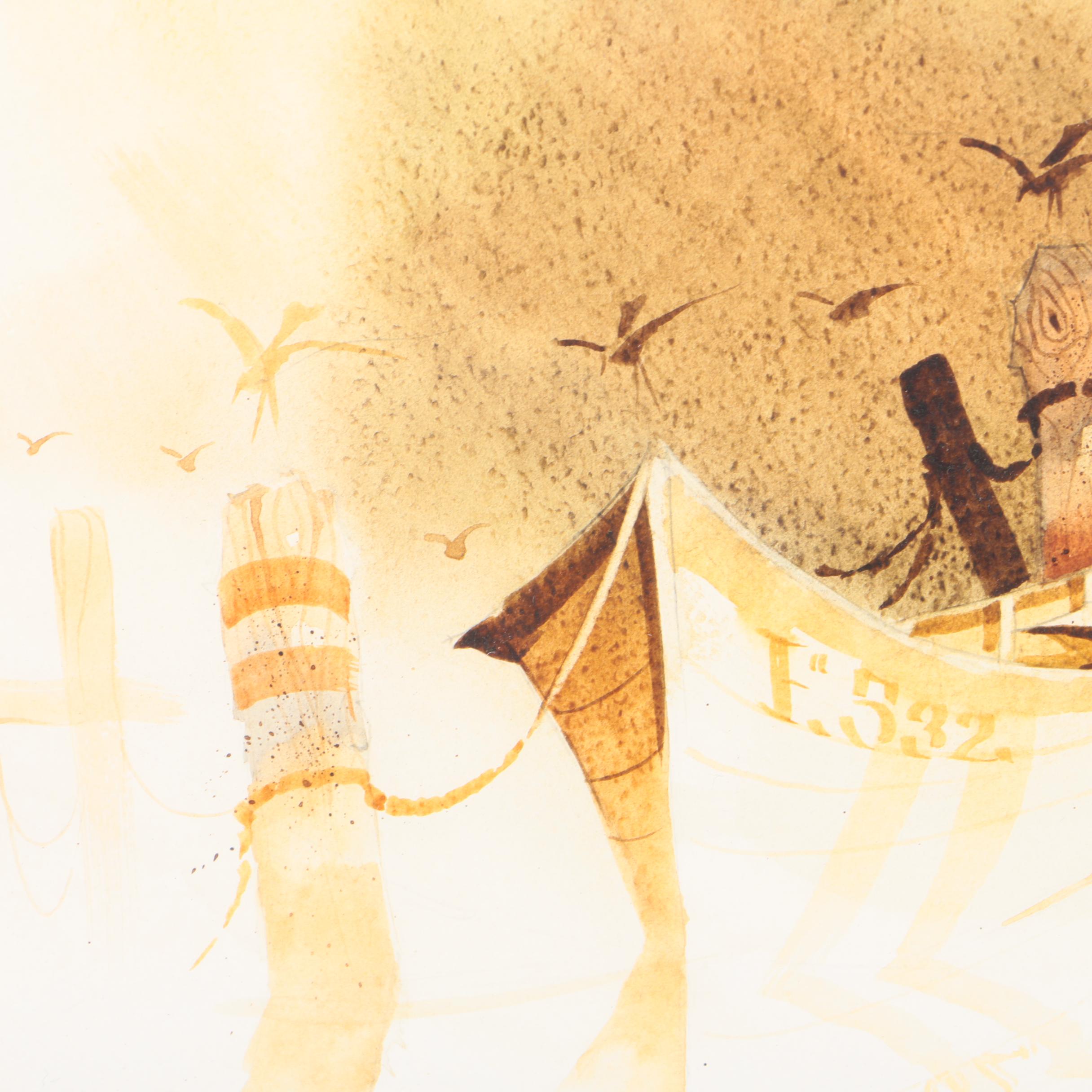 Mark Polomchak Watercolor Painting on Paper of Rowboats