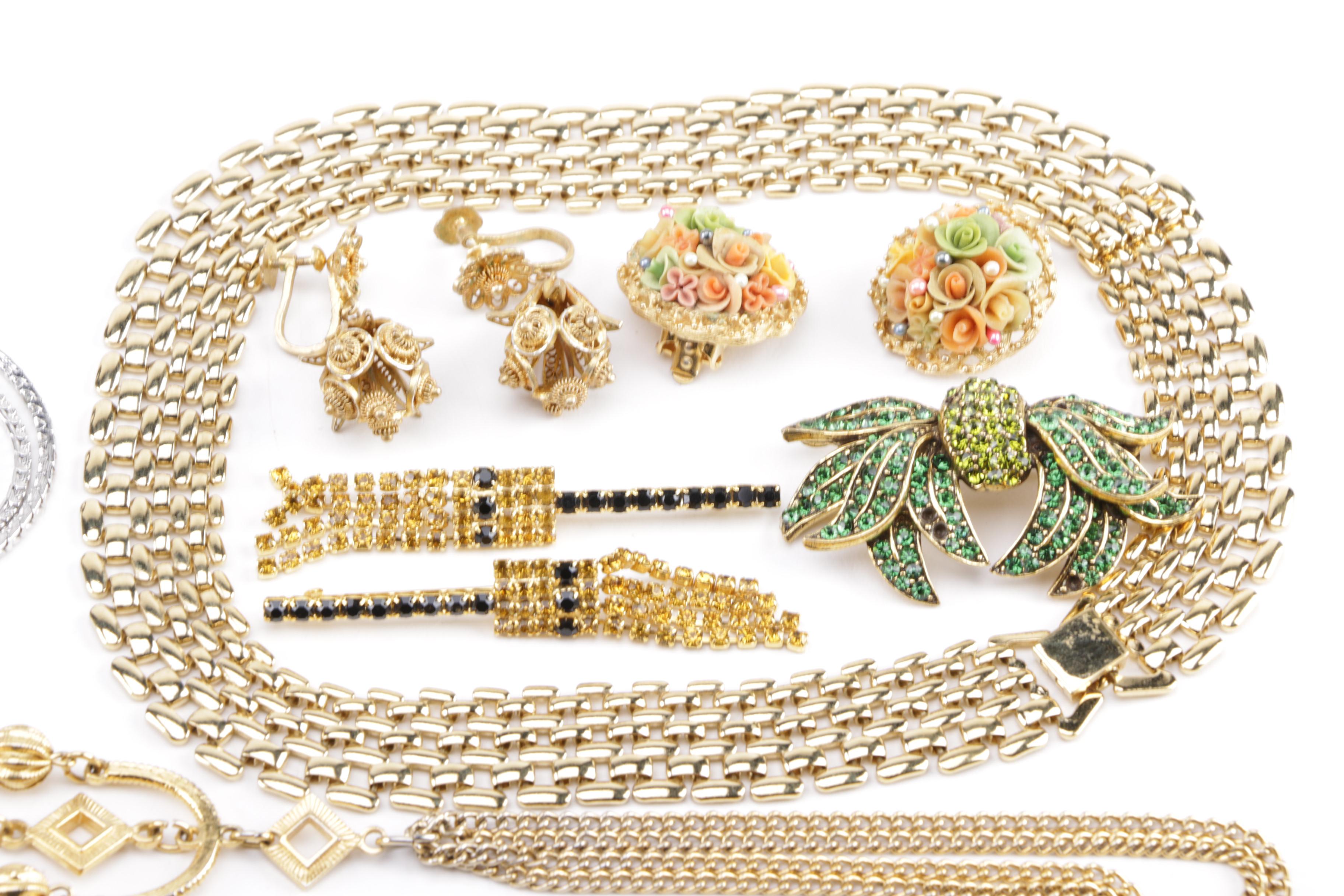 Assortment of Costume Jewelry Including Weiss and Les Bernard