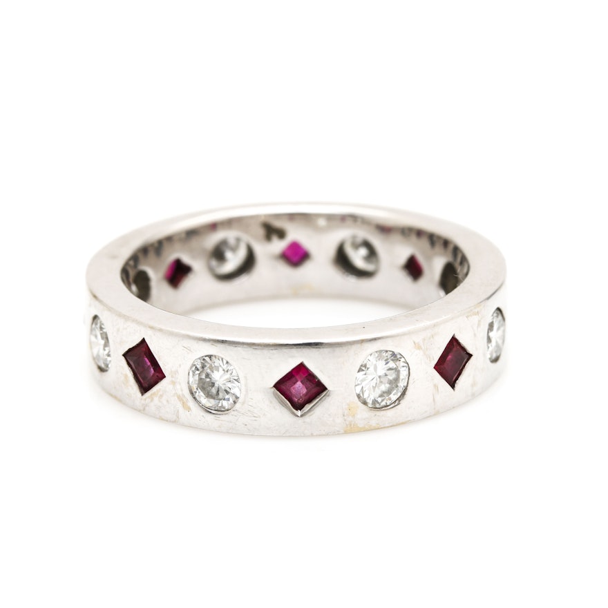 18K White Gold 1.28 CTW Diamond and Ruby Band