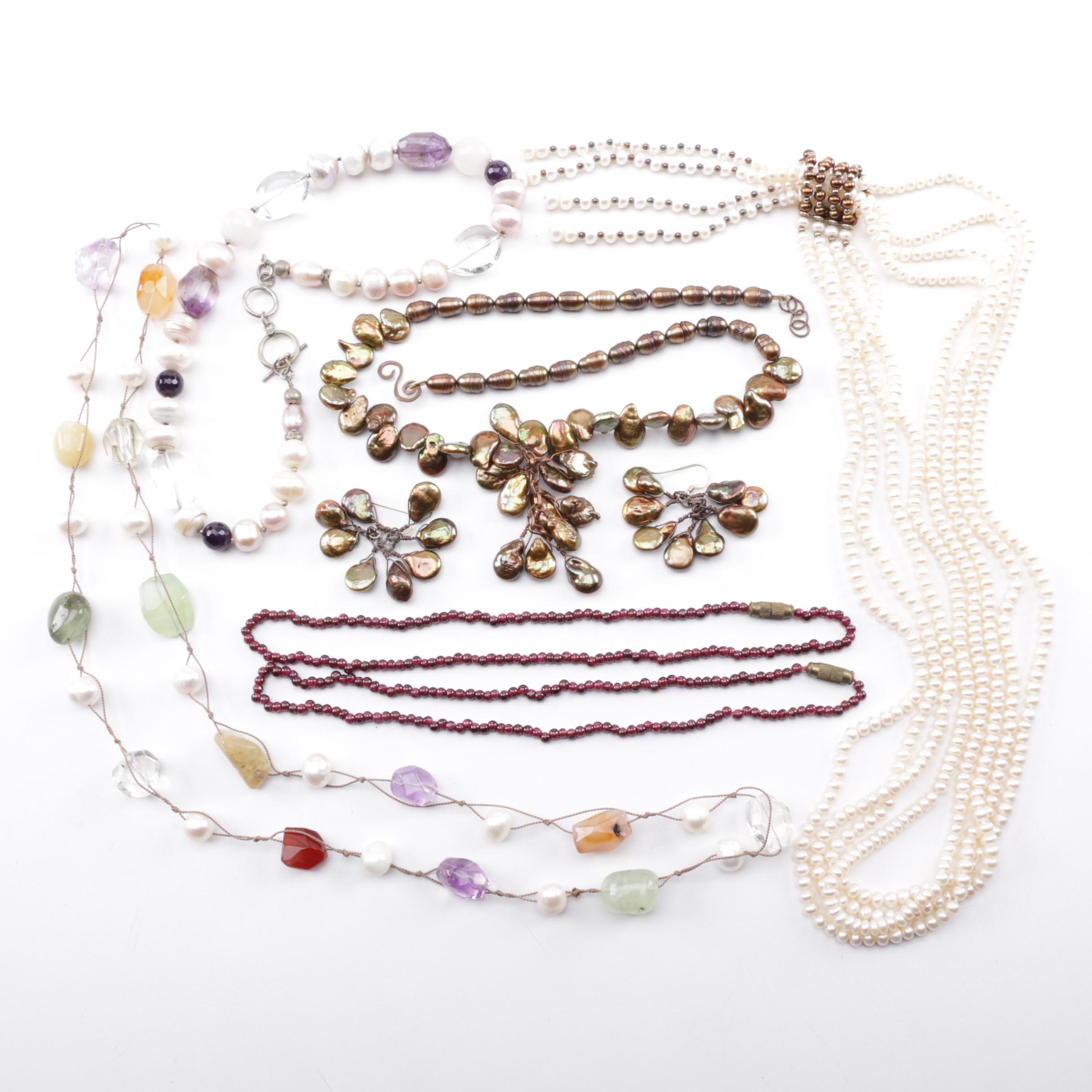 Assortment of Costume Jewelry Including Cultured Pearls