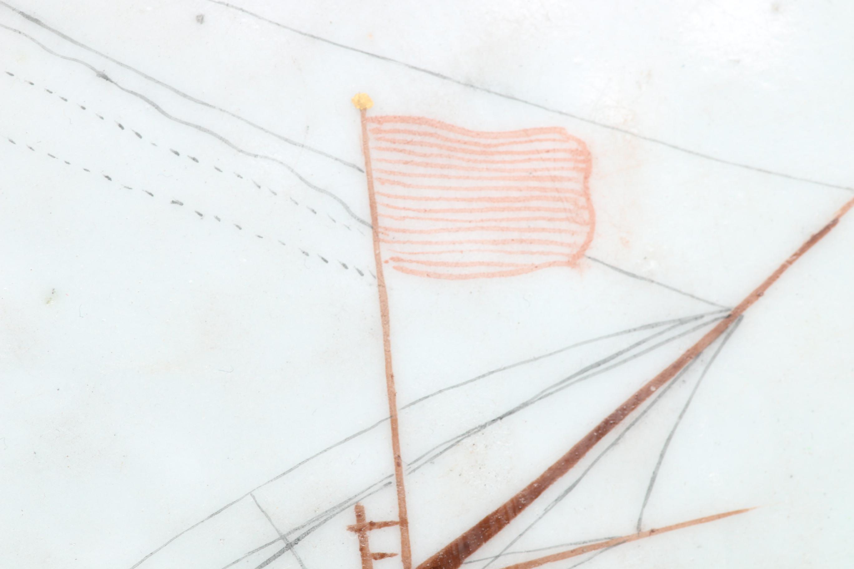 Antique Chinese Export Meat Dish with Ship Scene