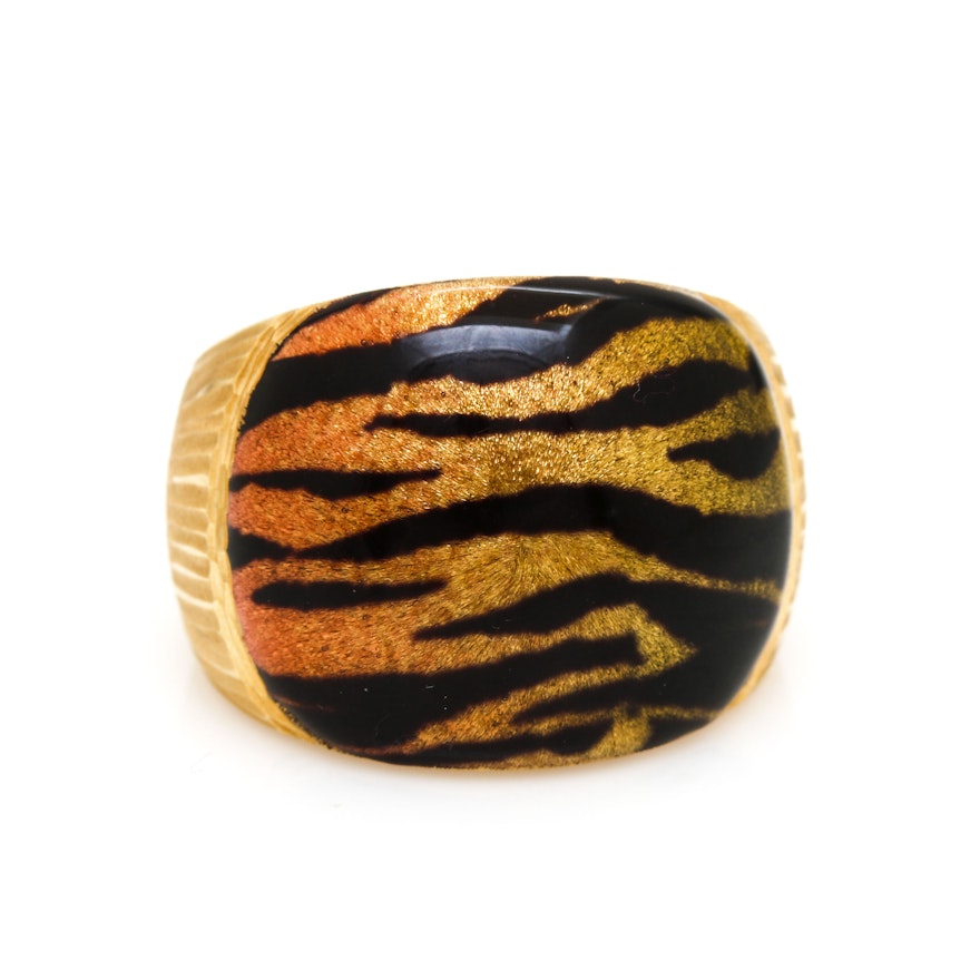 18K Yellow Gold Tiger Stripe Ring