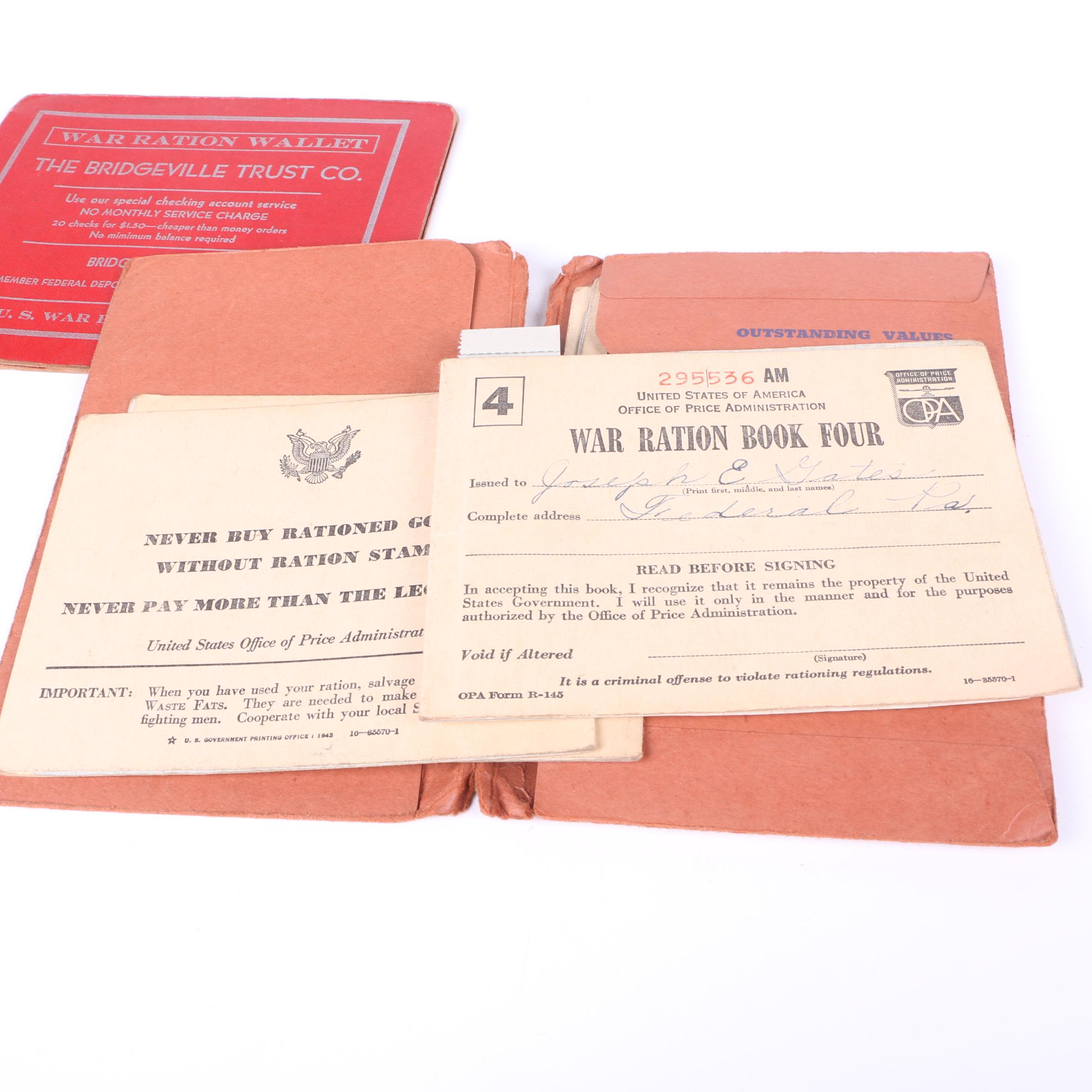 WWII United States Ration Stamps And Holders
