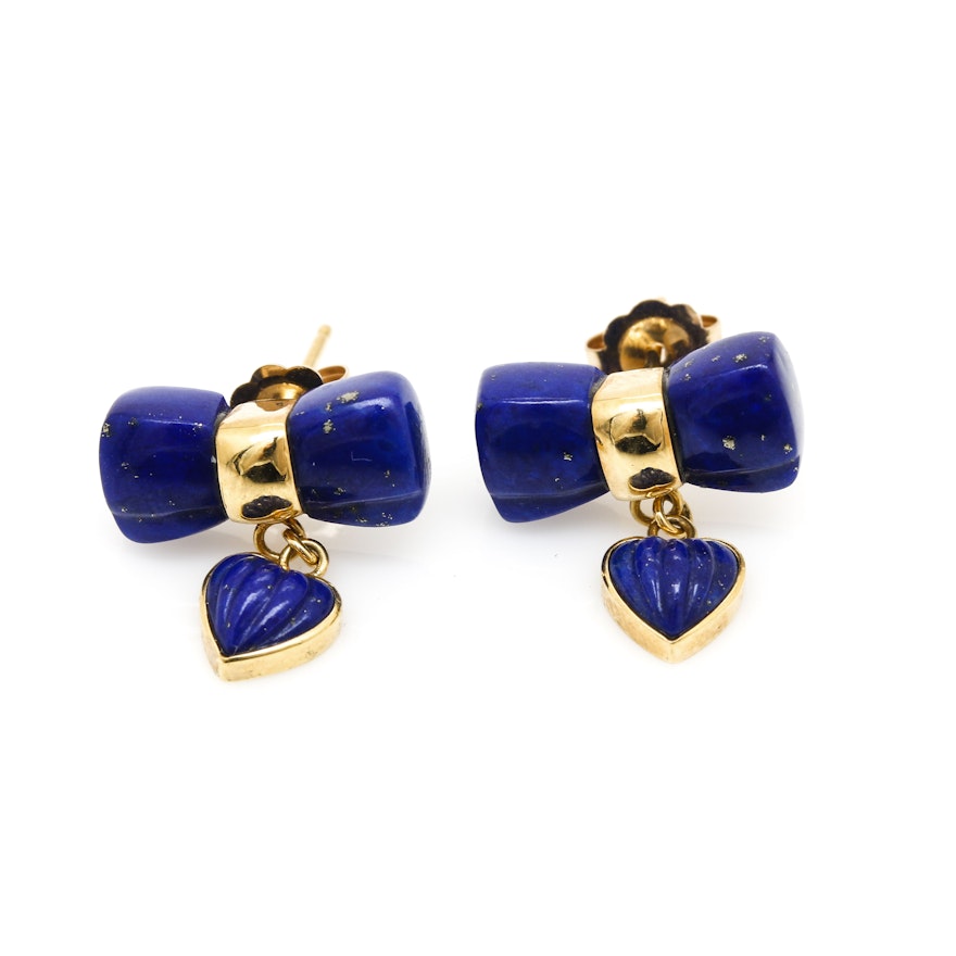 18K and 14K Yellow Gold Lapis Lazuli Post Earrings