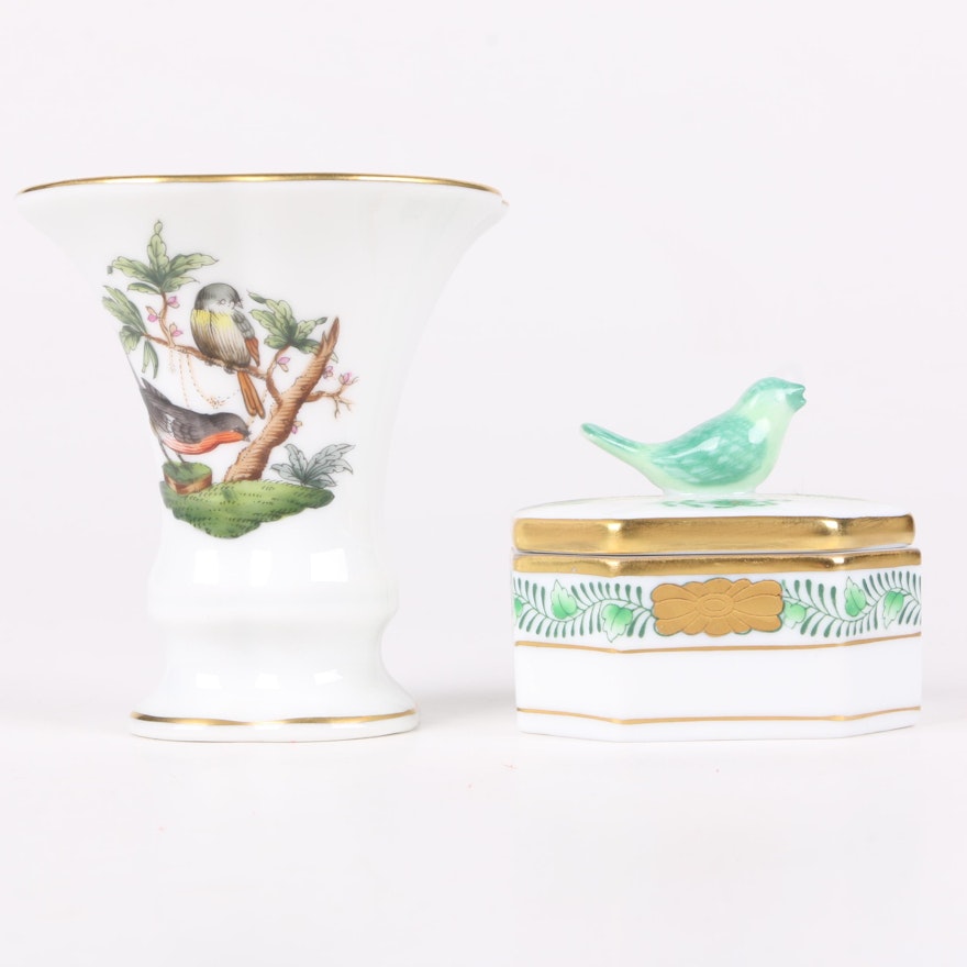 Herend Porcelain Vase and Trinket Box