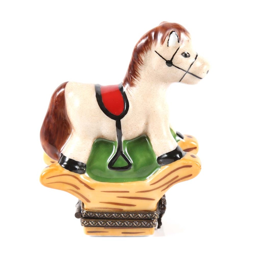 Limoges Porcelain Rocking Horse Pill Box